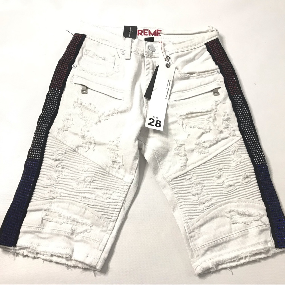 Preme Men's Shorts White PR-WB-415 Rhinestones 28